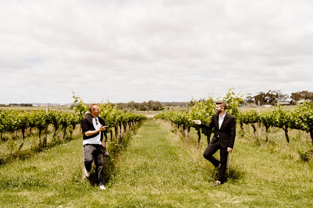 John Edney with wedding vendors John Edney with a fellow wedding vendor in a Yarra Valley vineyard