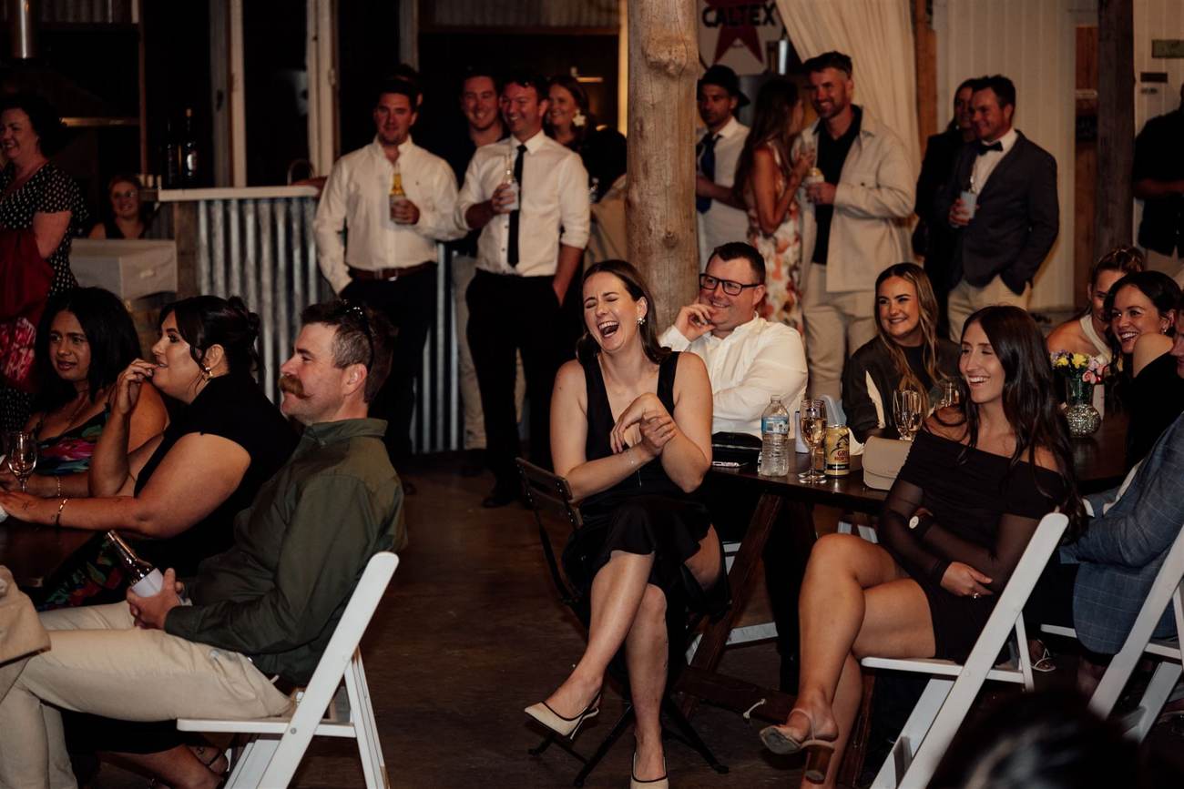 Wedding celebration in Melbourne Wedding guests celebrating with the couple at a Melbourne wedding